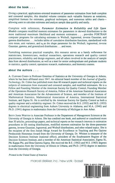 Produktbild: Parameter Estimation in Reliability and Life Span Models