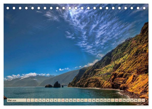 Produktbild: Madeira - blaues Wasser, gr&uuml;ne Berge, bunte Blumen (Tischkalender 2026 DIN A5 quer), CALVENDO Monatskalender