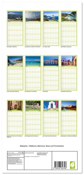 Produktbild: Familienplaner 2026 - Balearen - Mallorca, Menorca, Ibiza und Formentera mit 5 Spalten (Wandkalender, 21 x 45 cm) CALVENDO