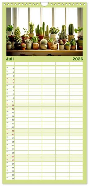 Produktbild: Familienplaner 2026 - Kaktuszauberland mit 5 Spalten (Wandkalender, 21 x 45 cm) CALVENDO