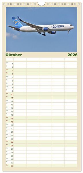 Produktbild: Familienplaner 2026 - Flugzeuge aller Art mit 5 Spalten (Wandkalender, 21 x 45 cm) CALVENDO