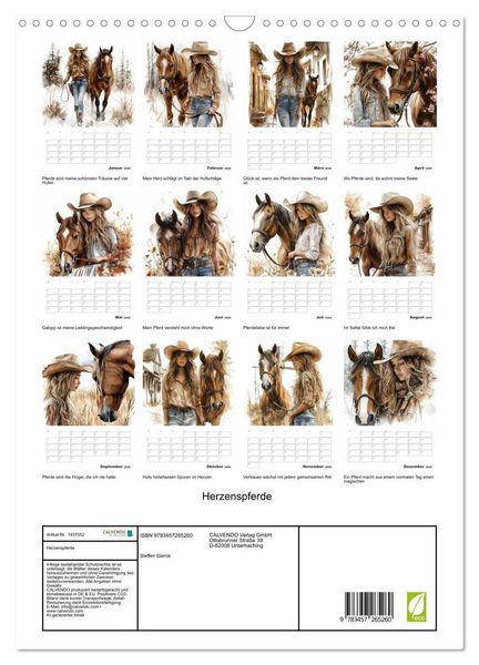 Produktbild: Herzenspferde (Wandkalender 2026 DIN A3 hoch), CALVENDO Monatskalender