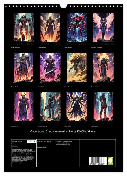 Produktbild: Cybertronic Chaos: Anime-inspirierte KI- Charaktere (Wandkalender 2026 DIN A3 hoch), CALVENDO Monatskalender