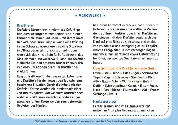 Produktbild: 30 Krafttier-Karten mit Fantasiereisen f&uuml;r Kinder von 4 bis 10