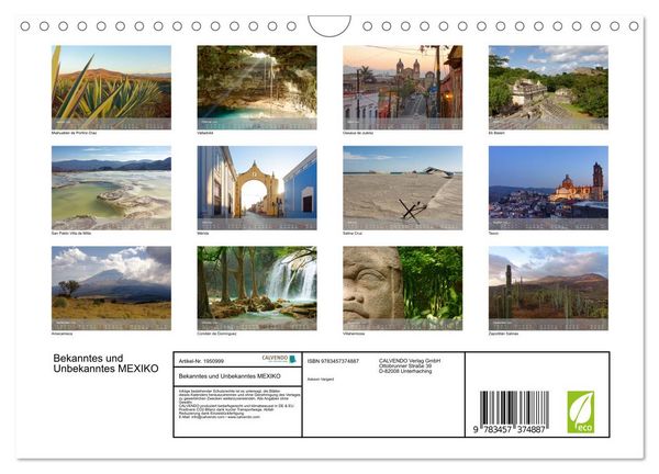 Produktbild: Bekanntes und Unbekanntes MEXIKO (Wandkalender 2026 DIN A4 quer), CALVENDO Monatskalender