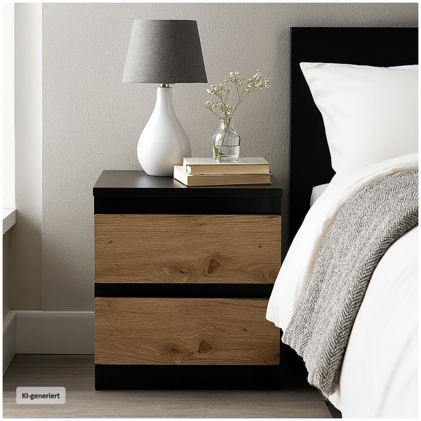 Produktbild: HTI-Living Nachtkommode 2er Set Schwarz-Artisaneiche 2 grifflosen Schubladen Nachtschrank Nachttisch