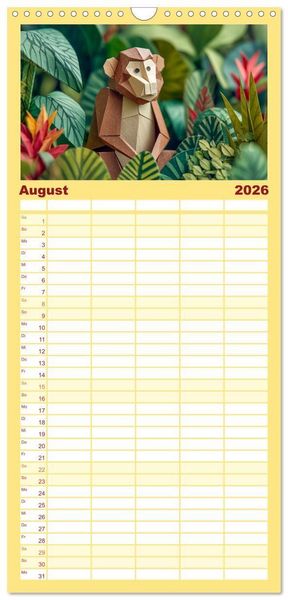 Produktbild: Familienplaner 2026 - Origami Zoo - Bunter Tierkalender f&uuml;r Kinder und Familien mit 5 Spalten (Wandkalender, 21 x 45 cm) CALVENDO