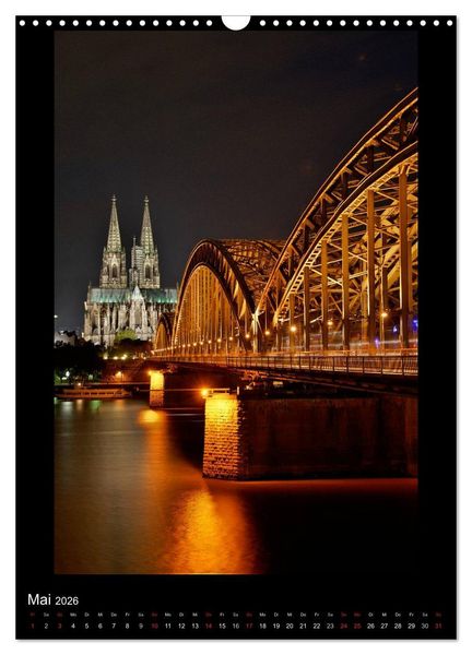 Produktbild: K&ouml;ln-Nachts - Eine Metropole nicht nur im Mondschein (Wandkalender 2026 DIN A3 hoch), CALVENDO Monatskalender