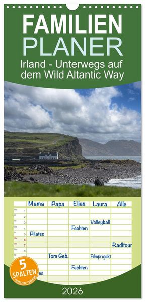 Produktbild: Familienplaner 2026 - Irland - Unterwegs auf dem Wild Altantic Way mit 5 Spalten (Wandkalender, 21 x 45 cm) CALVENDO