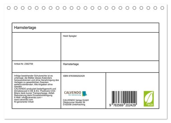 Produktbild: Hamstertage (Tischkalender 2027 DIN A5 quer), CALVENDO Monatskalender