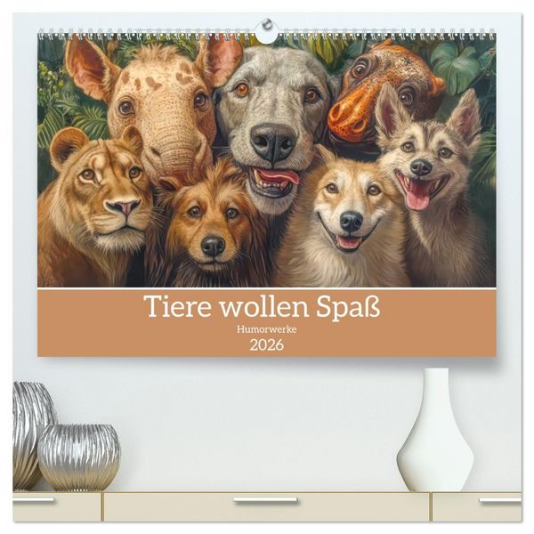 Produktbild: Tiere wollen Spa&szlig; - Humorwerke (hochwertiger Premium Wandkalender 2026 DIN A2 quer), Kunstdruck in Hochglanz