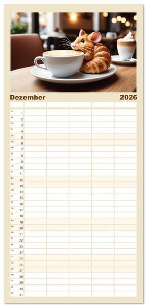 Produktbild: Familienplaner 2026 - Tierische Croissants mit 5 Spalten (Wandkalender, 21 x 45 cm) CALVENDO