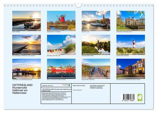 Produktbild: OSTFRIESLAND Wundervolle Halbinsel am Wattenmeer (Wandkalender 2026 DIN A3 quer), CALVENDO Monatskalender