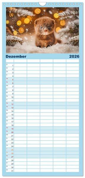 Produktbild: Familienplaner 2026 - Kleine freche Nerze mit 5 Spalten (Wandkalender, 21 x 45 cm) CALVENDO