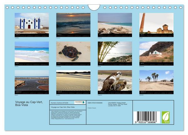 Produktbild: Voyage au Cap-Vert, Boa Vista (Calendrier mural 2026 DIN A4 vertical), CALVENDO calendrier mensuel