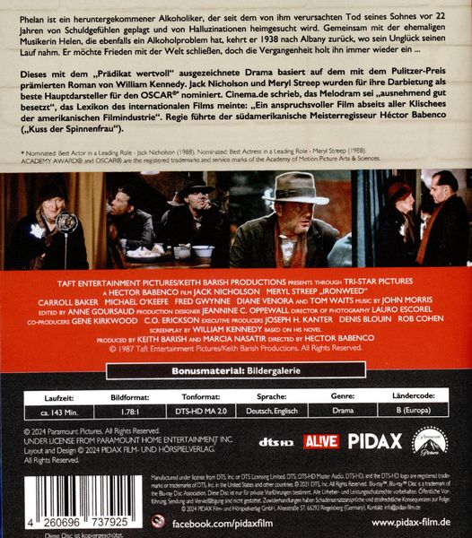 Produktbild: Wolfsmilch (Ironweed) / Vielfach ausgezeichnetes Meisterwerk mit den Weltstars Jack Nicholson und Meryl Streep (Pidax Film-Klassiker)