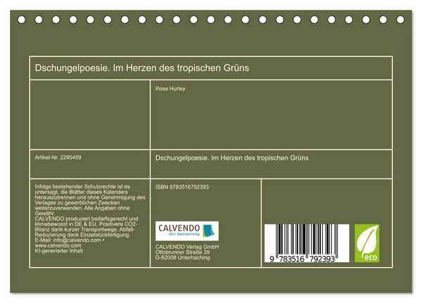 Produktbild: Dschungelpoesie. Im Herzen des tropischen Gr&uuml;ns (Tischkalender 2027 DIN A5 quer), CALVENDO Monatskalender