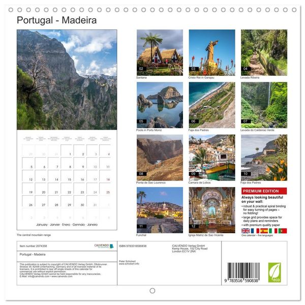 Produktbild: Portugal - Madeira (Wall Calendar 2026 12 &times; 12 Inch) CALVENDO 12 Month Wall Calendar