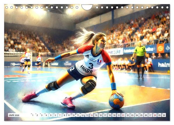 Produktbild: Handball Impressionismus, K&uuml;nstlerische Handballaktionen im KI-Pinselstrich (Wandkalender 2026 DIN A4 quer), CALVENDO Monatskalender