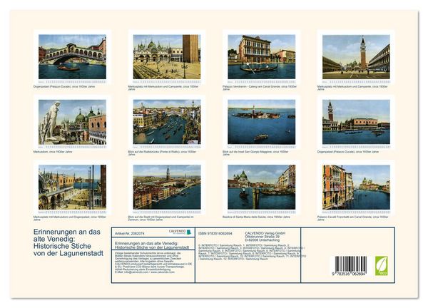 Produktbild: Erinnerungen an das alte Venedig: Historische Stiche von der Lagunenstadt (Wandkalender 2026 DIN A3 quer), CALVENDO Monatskalender