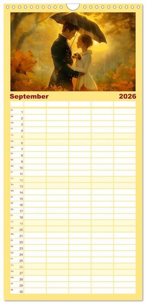 Produktbild: Familienplaner 2026 - B&uuml;cher, Liebe und ein kleiner Hund mit 5 Spalten (Wandkalender, 21 x 45 cm) CALVENDO