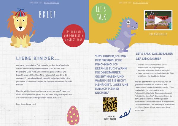 Produktbild: Kita-to-Go: Mit Leoli bei den Dinosauriern &ndash; Das Mitmachbuch &ndash; Spielen, Basteln, Bewegen, Lernen