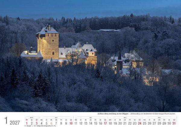 Produktbild: Schloss Burg und Burg an der Wupper 2027 Bildkalender A4 quer, spiralgebunden