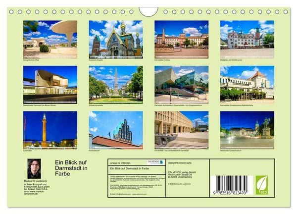 Produktbild: Ein Blick auf Darmstadt in Farbe (Wandkalender 2027 DIN A4 quer), CALVENDO Monatskalender