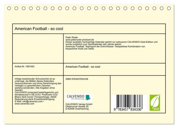 Produktbild: American Football - so cool (Tischkalender 2026 DIN A5 quer), CALVENDO Monatskalender
