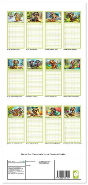 Produktbild: Familienplaner 2026 - Dackel Fun. Zauberhafte Hunde Cartoons f&uuml;rs Herz mit 5 Spalten (Wandkalender, 21 x 45 cm) CALVENDO