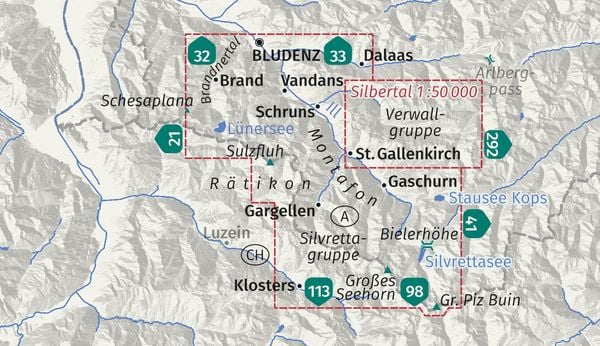 Produktbild: KOMPASS Wanderkarte 032 Montafon, Brandnertal, Gargellen, Bielerh&ouml;he, Silvretta 1:25.000