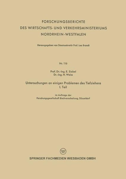 Produktbild: Untersuchungen an einigen Problemen des Tiefziehens