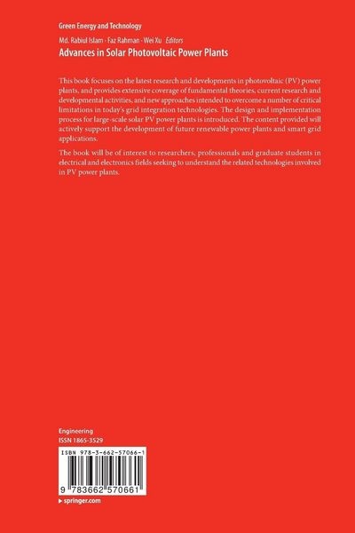 Produktbild: Advances in Solar Photovoltaic Power Plants