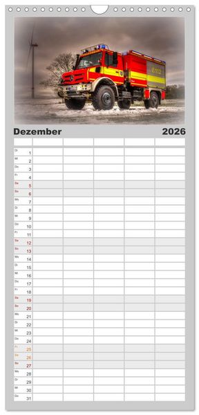 Produktbild: Familienplaner 2026 - Feuerwehrfahrzeuge mit 5 Spalten (Wandkalender, 21 x 45 cm) CALVENDO
