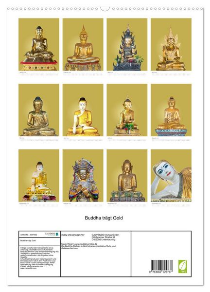 Produktbild: Buddha tr&auml;gt Gold (hochwertiger Premium Wandkalender 2026 DIN A2 hoch), Kunstdruck in Hochglanz