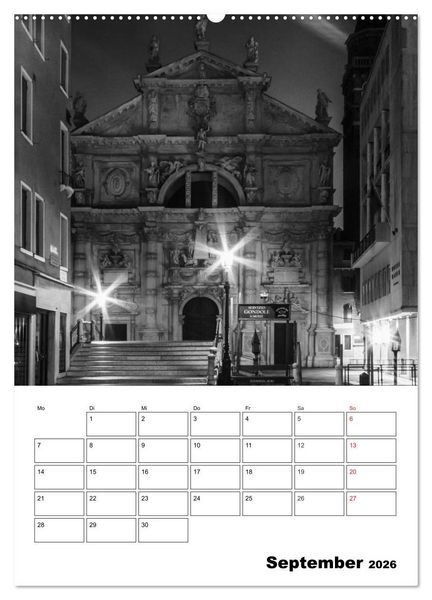 Produktbild: MONOCHROMES VENEDIG Klassische Momente (hochwertiger Premium Wandkalender 2026 DIN A2 hoch), Kunstdruck in Hochglanz