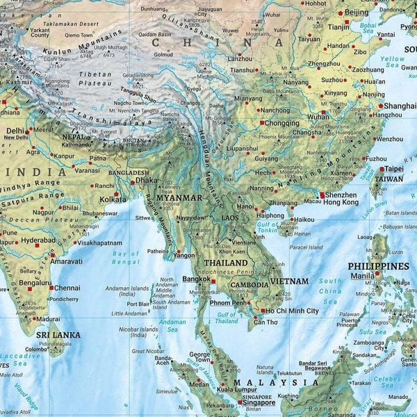 Produktbild: Freytag & berndt Poster World map, political - physical, english 1:20 Mio.