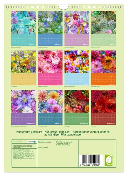 Produktbild: Kunterbunt gemischt - Kunterbunt gemischt - Farbenfroher Jahresplaner mit aufw&auml;ndigen Pflanzencollagen (Wandkalender 2026 DIN A4 hoch), CALVENDO Monatskalender