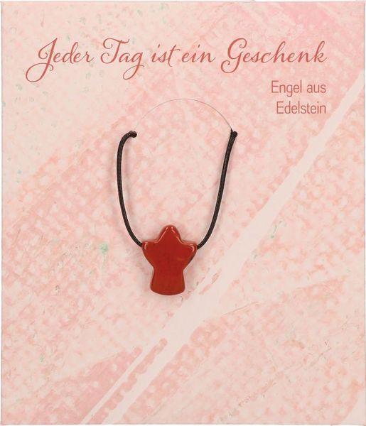 Produktbild: Textilband "Jeder Tag ist ein Geschenk" mit Engel-Anh&auml;nger aus rotem Jaspis
