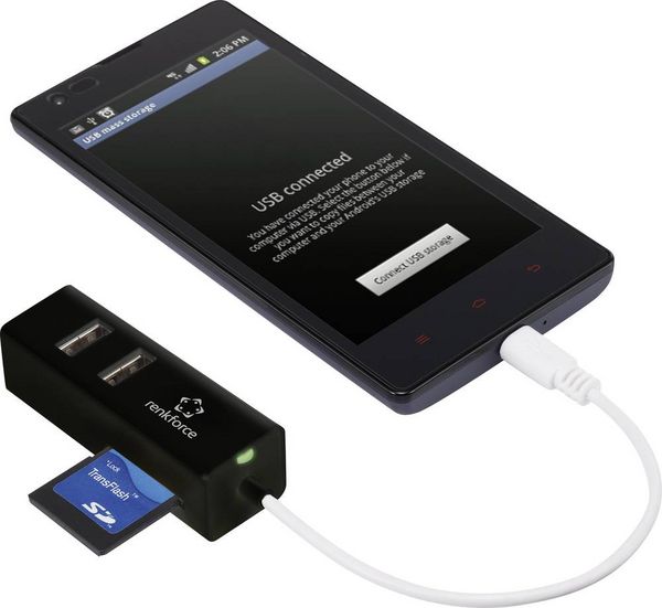 Produktbild: Renkforce RF-4995192 USB-Hub 3 Port USB-A, SD, microSD, M2, Memory Stick USB 2.0 480MBit/s mit eingebautem SD-Kartenleser, mit