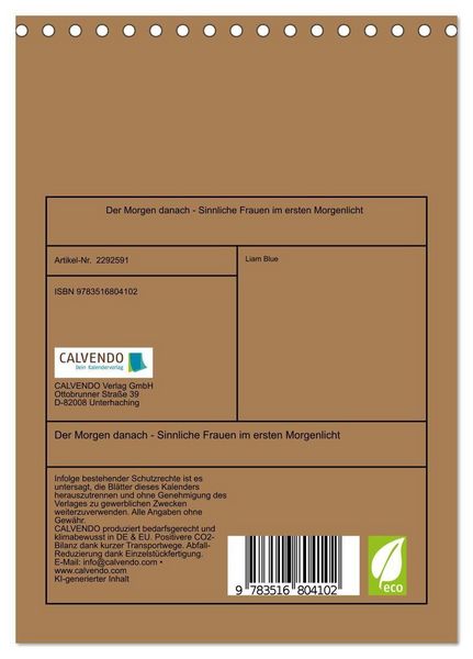 Produktbild: Der Morgen danach - Sinnliche Frauen im ersten Morgenlicht (Tischkalender 2027 DIN A5 hoch), CALVENDO Monatskalender