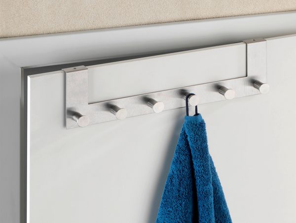 Produktbild: T&uuml;rgarderobe Edelstahl Mod. Celano, 6 Haken, f&uuml;r T&uuml;rfalzst&auml;rken bis 2 cm