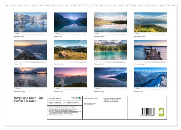 Produktbild: Berge und Seen - Die Perlen der Natur (hochwertiger Premium Wandkalender 2026 DIN A2 quer), Kunstdruck in Hochglanz
