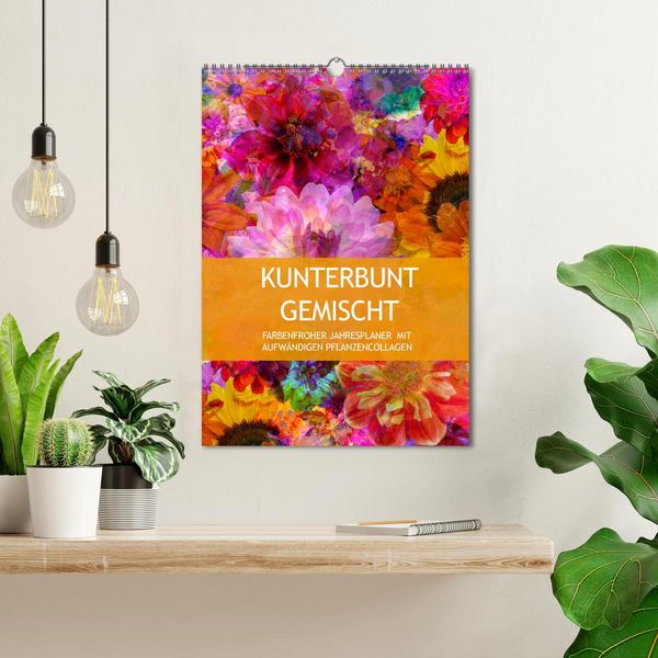 Produktbild: Kunterbunt gemischt - Kunterbunt gemischt - Farbenfroher Jahresplaner mit aufw&auml;ndigen Pflanzencollagen (Wandkalender 2026 DIN A3 hoch), CALVENDO Monatskalender