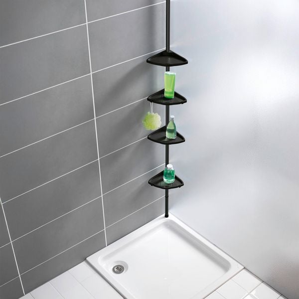 Produktbild: Duschecke Mod. Compact, schwarz, Aluminium, 26x78-275x19,5 cm, 4 Ablagen, 8 Haken, teleskopisch