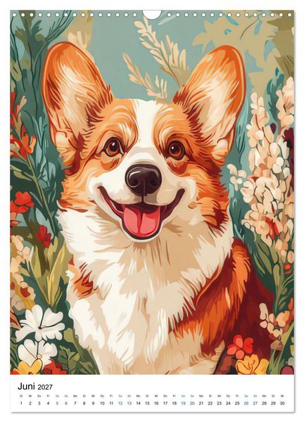 Produktbild: Corgis im Blumenrausch (Wandkalender 2027 DIN A3 hoch), CALVENDO Monatskalender