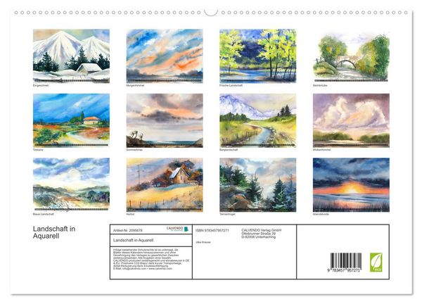 Produktbild: Landschaft in Aquarell (hochwertiger Premium Wandkalender 2026 DIN A2 quer), Kunstdruck in Hochglanz