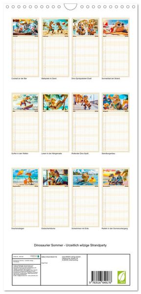 Produktbild: Familienplaner 2026 - Dinosaurier Sommer - Urzeitlich witzige Strandparty mit 5 Spalten (Wandkalender, 21 x 45 cm) CALVENDO