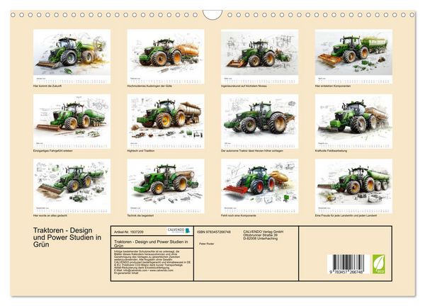 Produktbild: Traktoren - Design und Power Studien in Gr&uuml;n (Wandkalender 2026 DIN A3 quer), CALVENDO Monatskalender