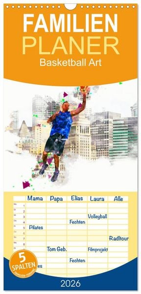 Produktbild: Familienplaner 2026 - Basketball Art mit 5 Spalten (Wandkalender, 21 x 45 cm) CALVENDO